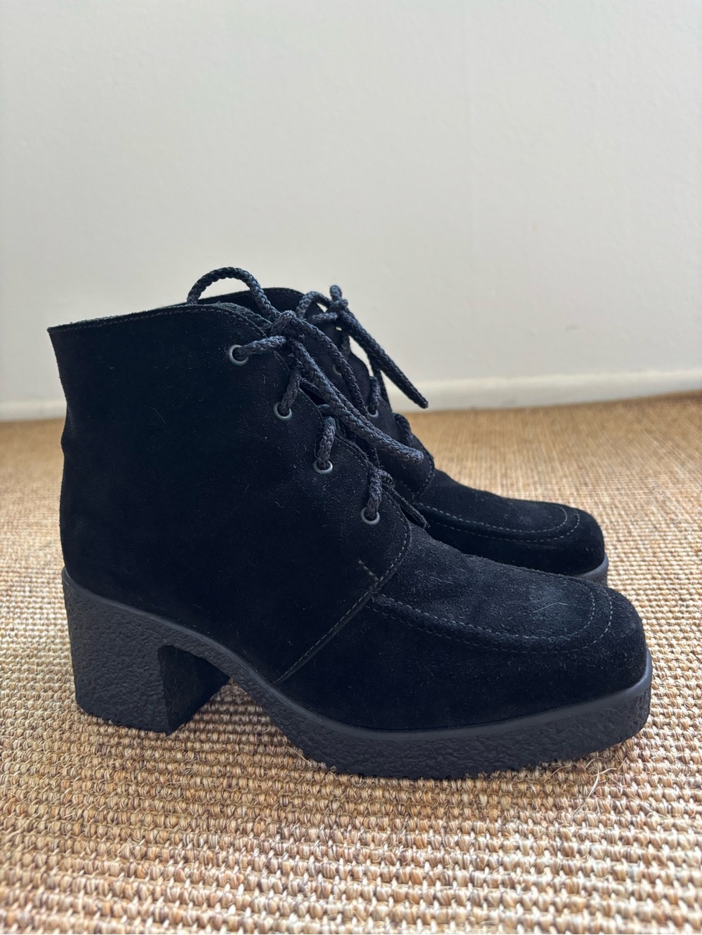 Vintage Grand Canadian Suede Lace-Up Ankle Boots Made in Canada Heeled Chunky 6